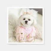 Aangepaste foto Pet Dog Birthday Typografie Gold Servet (Voorkant)