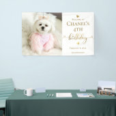Aangepaste foto Pet Dog Birthday Typografie Gold Spandoek (Beurs)