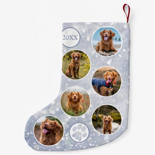 Aangepaste foto Pet Dog Silver Kleine Kerstsok (Achterkant)