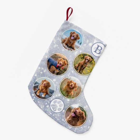 Aangepaste foto Pet Dog Silver Kleine Kerstsok (Voorkant (Hangend))