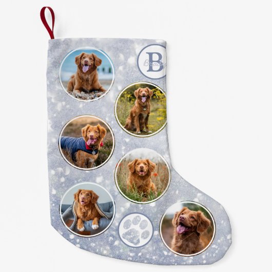 Aangepaste foto Pet Dog Silver Kleine Kerstsok (Voorkant)