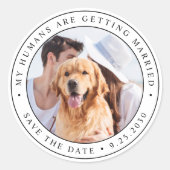 Aangepaste foto Pet Dog Weddenschap Save the Date Ronde Sticker (Voorkant)