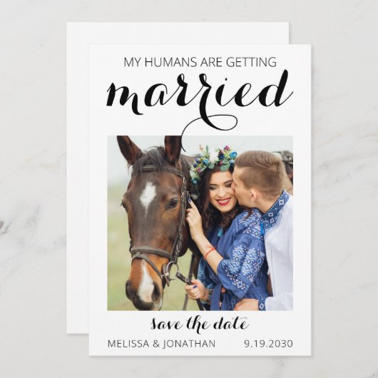 Aangepaste foto Pet Equestrian Wedding Save The Date (Voorkant / Achterkant)