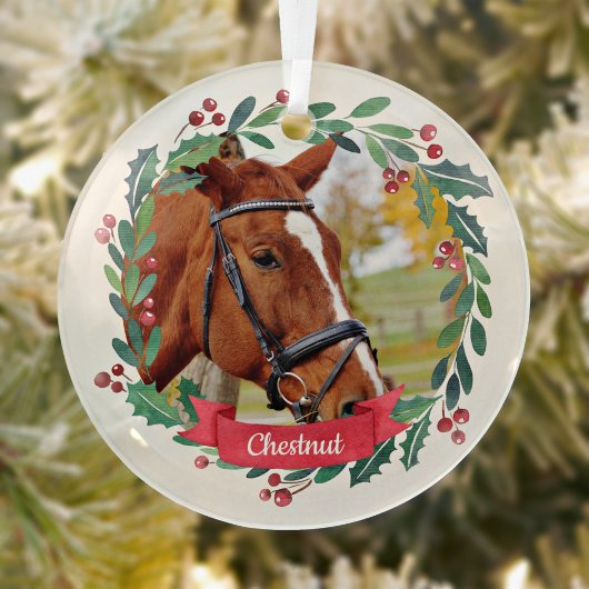 Aangepaste foto Pet Horse Waterverf met kerstmis Glas Ornament