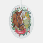 Aangepaste foto Pet Horse Waterverf met kerstmis Glas Ornament (Voorkant links)