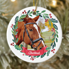Aangepaste foto Pet Horse Waterverf met kerstmis Keramisch Ornament
