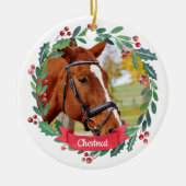 Aangepaste foto Pet Horse Waterverf met kerstmis Keramisch Ornament (Voorkant)
