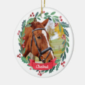 Aangepaste foto Pet Horse Waterverf met kerstmis Keramisch Ornament (Links)