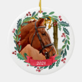Aangepaste foto Pet Horse Waterverf met kerstmis Keramisch Ornament (Achterkant)