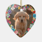 Aangepaste foto Pet Memorial Bloemen Blauw Hart Vo Keramisch Ornament (Rechts)