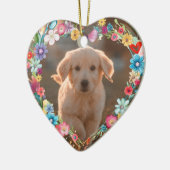 Aangepaste foto Pet Memorial Bloemen Blauw Hart Vo Keramisch Ornament (Links)