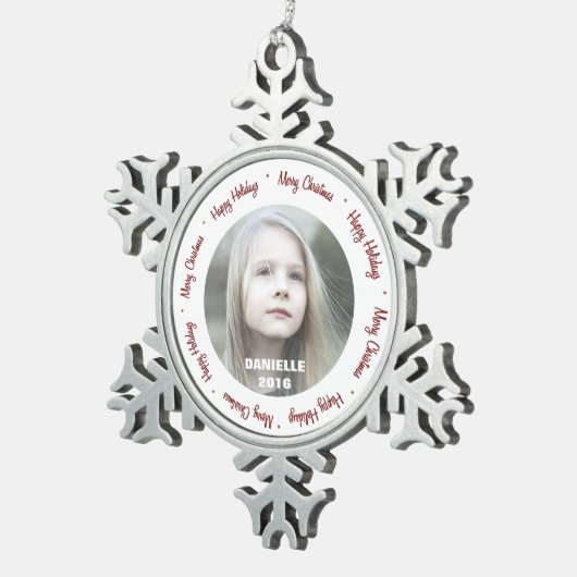 Aangepaste foto Pewter Snowflake Ornament (Rechts)