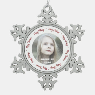 Aangepaste foto Pewter Snowflake Ornament