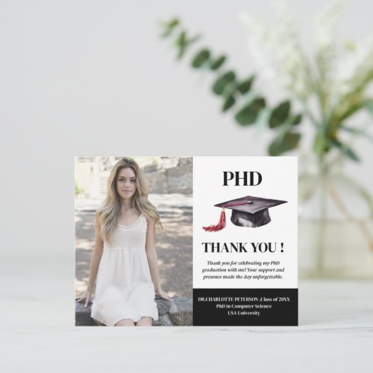 Aangepaste foto PHD afstudeerfeest dank u Briefkaart (Staand voorkant)