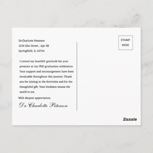 Aangepaste foto PHD afstudeerfeest dank u Briefkaart (Achterkant)