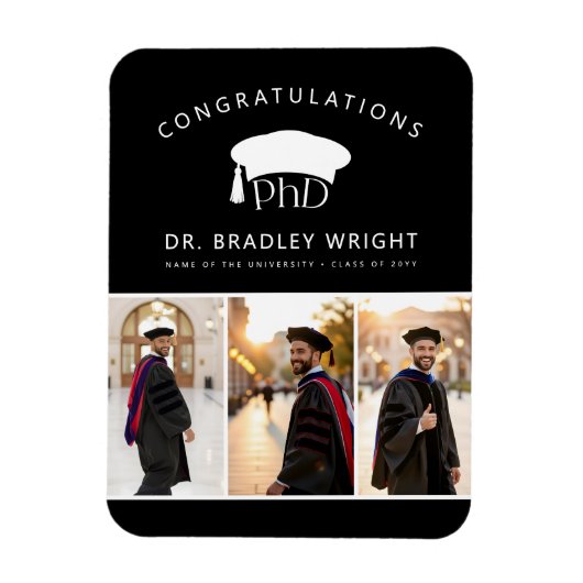 Aangepaste foto PhD hoed doctoraat afstuderen Magneet (Verticaal)