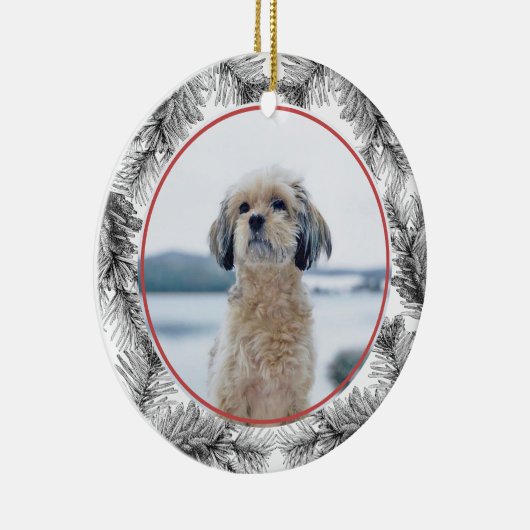 Aangepaste foto Pine Sprig Evergreen krans Keramisch Ornament (Rechts)