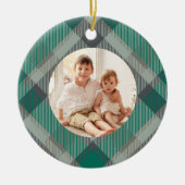 Aangepaste foto Plaid Groene Elegante Kerstvakanti Keramisch Ornament (Voorkant)