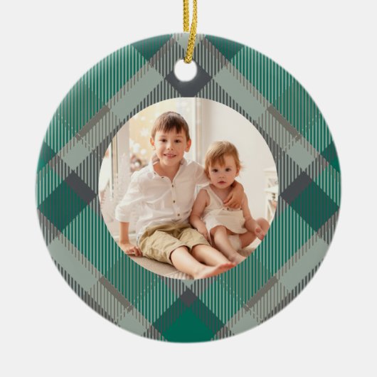 Aangepaste foto Plaid Groene Elegante Kerstvakanti Keramisch Ornament (Voorkant)