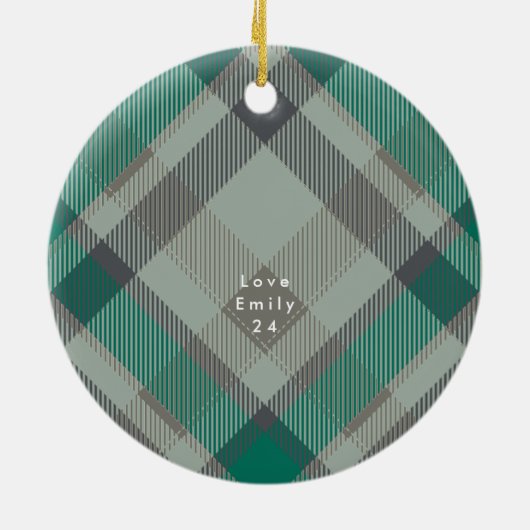 Aangepaste foto Plaid Groene Elegante Kerstvakanti Keramisch Ornament (Achterkant)