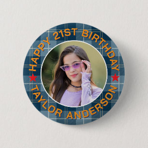 Aangepaste foto Plaid patroon Retro Gelukkige Verj Ronde Button 5,7 Cm