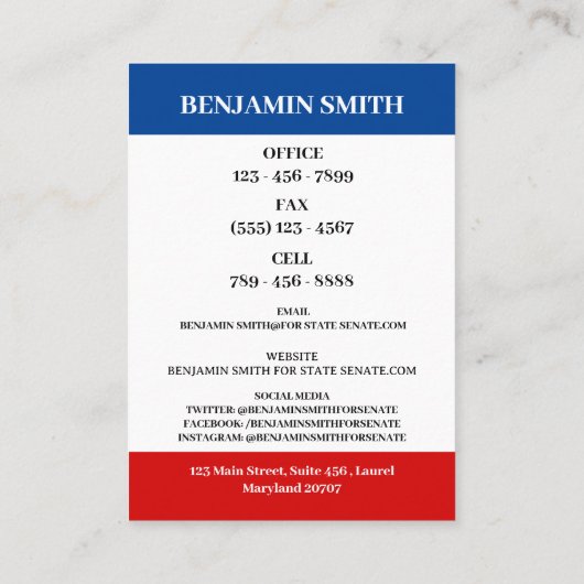 Aangepaste foto politieke campagne politicus visitekaartje (Achterkant)