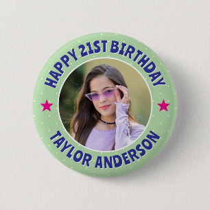 Aangepaste foto polka stippenpatroon Gelukkige ver Ronde Button 5,7 Cm