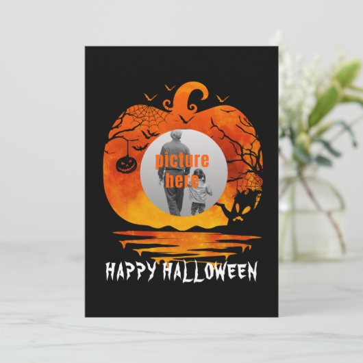 AANGEPASTE FOTO POMPOEN HALLOWEEN GESCHENKEN KAART (Staand voorkant)