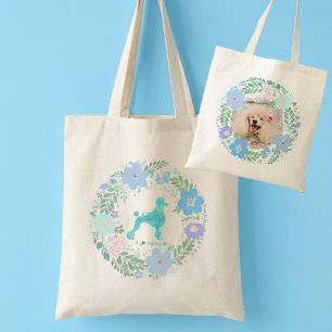 Aangepaste foto Poodle-tas – Pastelblauwe bloemen Tote Bag