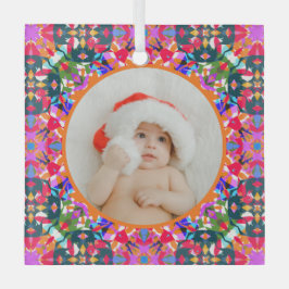 Aangepaste foto Prettig kerstfeest modern kleurrij Glas Ornament