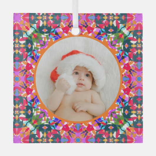 Aangepaste foto Prettig kerstfeest modern kleurrij Glas Ornament (Voorkant)