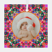Aangepaste foto Prettig kerstfeest modern kleurrij Glas Ornament (Achterkant)
