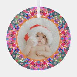 Aangepaste foto Prettig kerstfeest modern kleurrij Glas Ornament