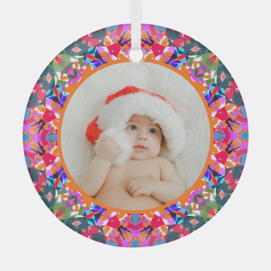 Aangepaste foto Prettig kerstfeest modern kleurrij Glas Ornament (Voorkant)