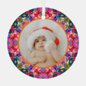 Aangepaste foto Prettig kerstfeest modern kleurrij Glas Ornament (Achterkant)