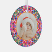 Aangepaste foto Prettig kerstfeest modern kleurrij Glas Ornament (Voorkant Rechts)