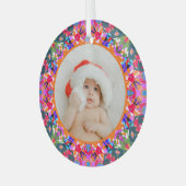 Aangepaste foto Prettig kerstfeest modern kleurrij Glas Ornament (Voorkant links)