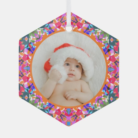 Aangepaste foto Prettig kerstfeest modern Kleurrij Glas Ornament (Voorkant)