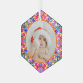 Aangepaste foto Prettig kerstfeest modern Kleurrij Glas Ornament (Voorkant links)