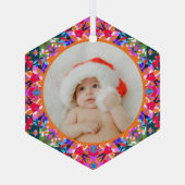 Aangepaste foto Prettig kerstfeest modern Kleurrij Glas Ornament (Achterkant)