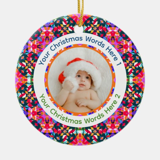Aangepaste foto Prettig kerstfeest modern Kleurrij Keramisch Ornament (Voorkant)