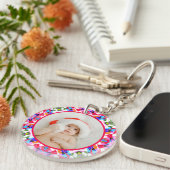 Aangepaste foto Prettig kerstfeest modern Kleurrij Sleutelhanger (Voorkant Rechts)