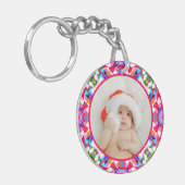Aangepaste foto Prettig kerstfeest modern Kleurrij Sleutelhanger (Voorkant Links)