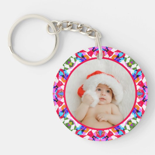 Aangepaste foto Prettig kerstfeest modern Kleurrij Sleutelhanger (Voorkant)
