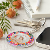 Aangepaste foto Prettig kerstfeest modern kleurrij Sleutelhanger (Voorkant Rechts)