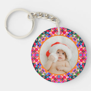 Aangepaste foto Prettig kerstfeest modern kleurrij Sleutelhanger