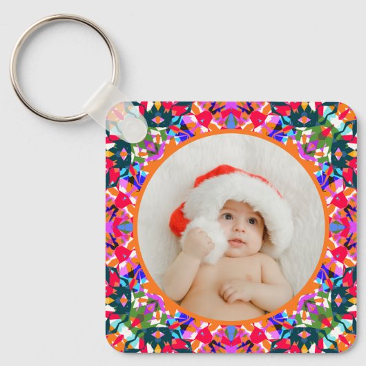 Aangepaste foto Prettig kerstfeest modern Kleurrij Sleutelhanger (Voorkant)