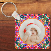 Aangepaste foto Prettig kerstfeest modern Kleurrij Sleutelhanger (Voorkant)