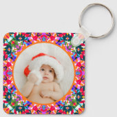 Aangepaste foto Prettig kerstfeest modern Kleurrij Sleutelhanger (Achterkant)