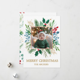 Aangepaste foto Prettig kerstfeest Waterverf Botan Feestdagenkaart